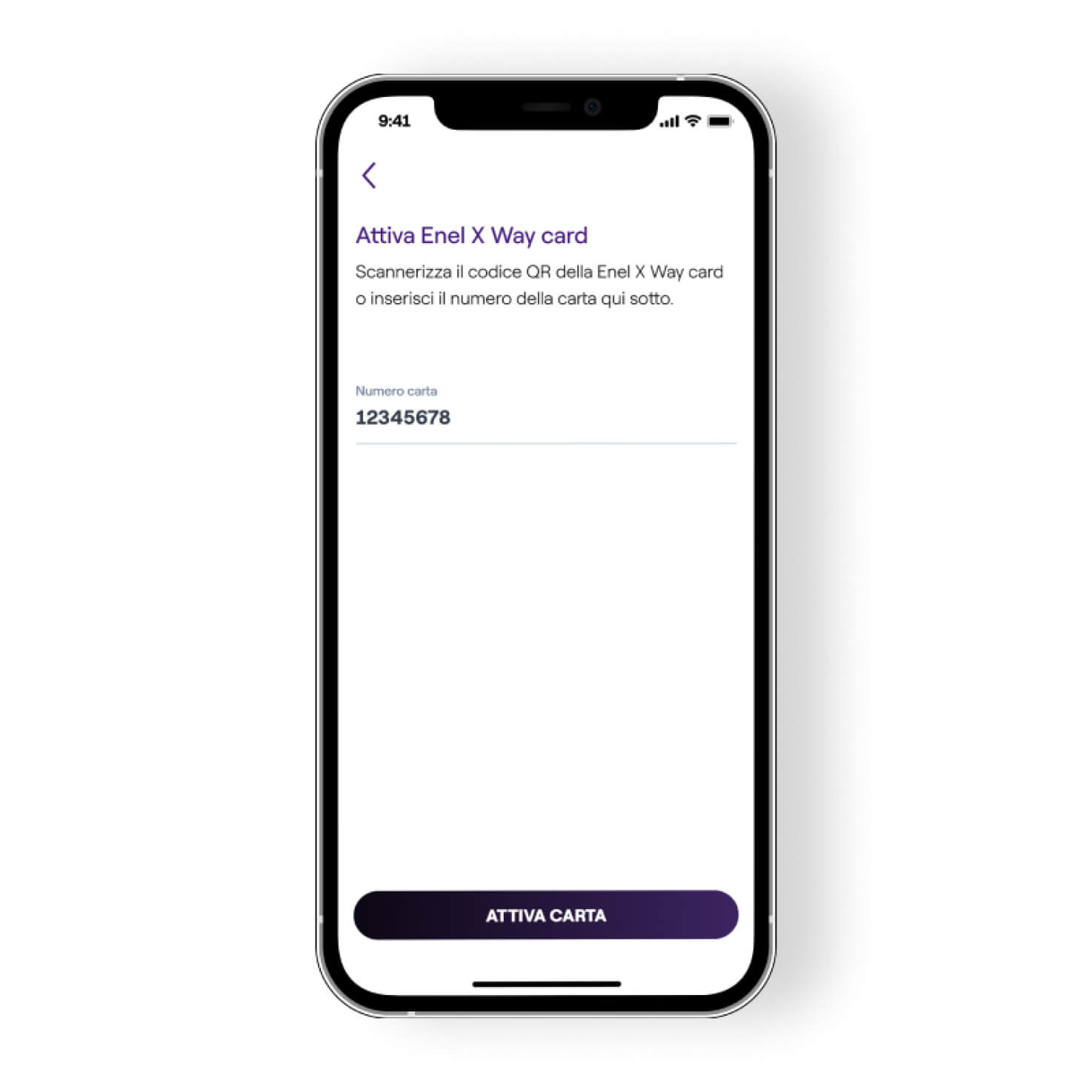 4. Inserisci il codice di 8 cifre che trovi sul fronte della tua card e clicca su “Attiva”. In alternativa puoi scannerizzare il QR code stampato sulla card